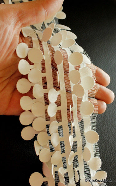 White Faux Suede Leather Trim Lace, Approx 82 mm Wide